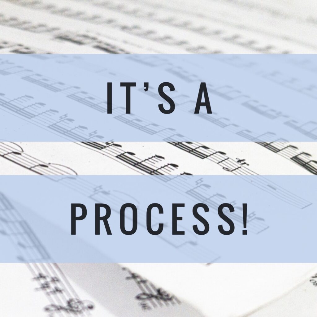 A close up of sheet music with the words " it's a process !"