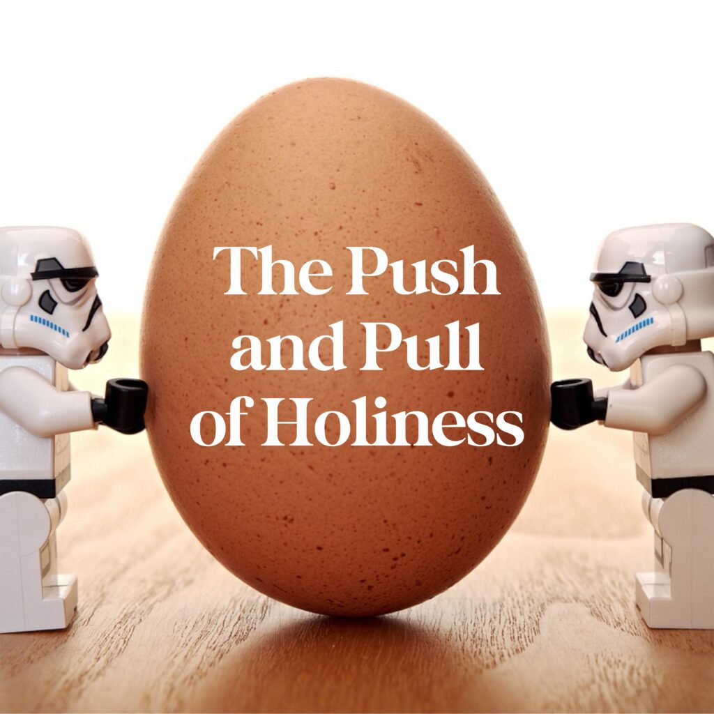 Two white stormtroopers standing next to an egg.
