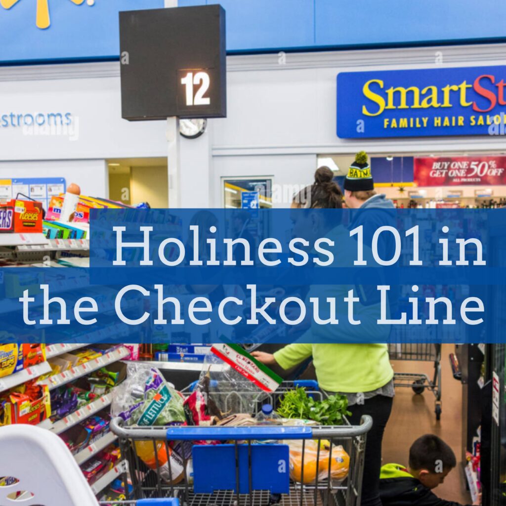 A grocery store with the words holiness 1 0 1 in the background.